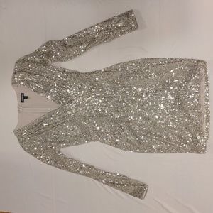 Express Silver/Gold Sequin Long Sleeve Surplice Cocktail Dress size XXS